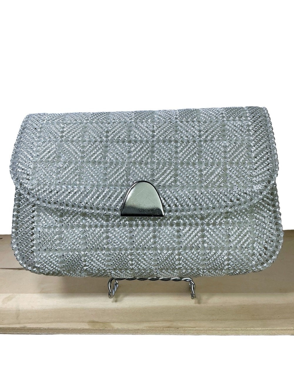 Silver Sparkly Evening Bag Clutch Reflective Metallic Flap Closure Vintage 90’s